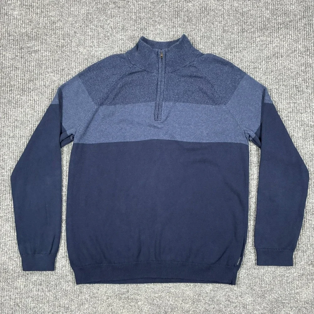 Calvin Klein Mens Size XL Quarter Zip Mock Neck Knit Sweater Blue Pullover